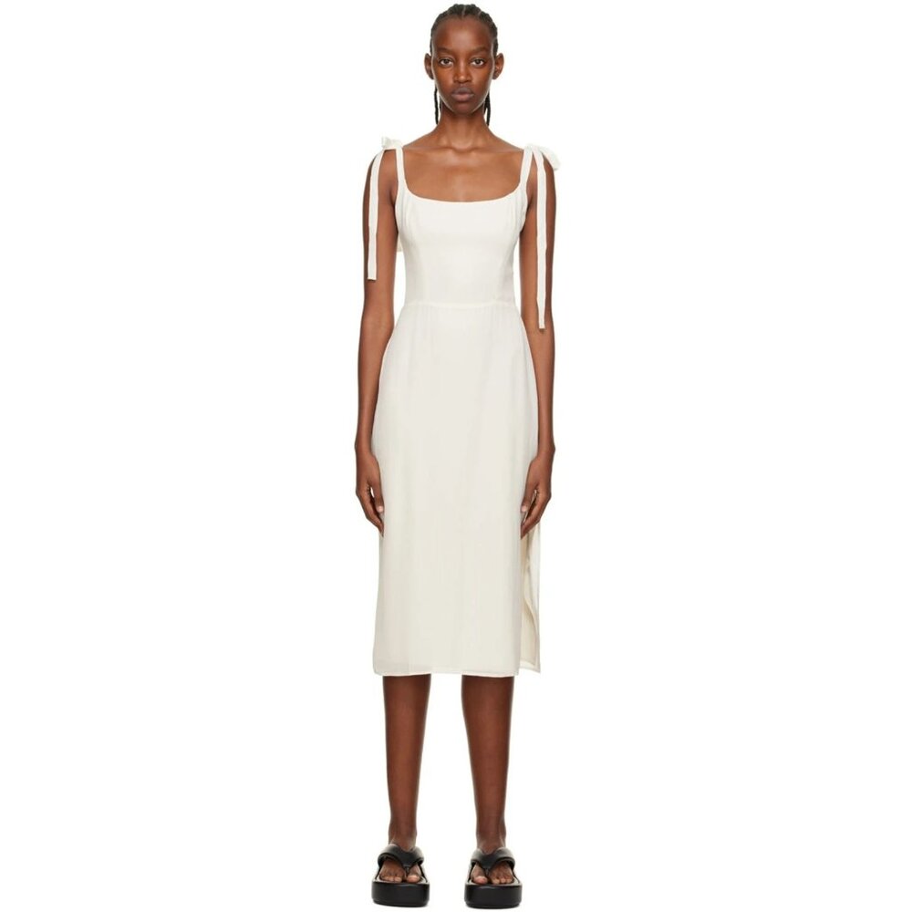 NWT Reformation Besse Midi in Ivory Side Slit Tie Straps Georgette Tank Dress 12